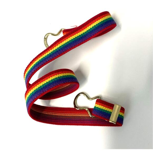 Vintage 1980s Woven Stretch Rainbow Color Block Adjustable Belt XS SM Med Pride main image 10